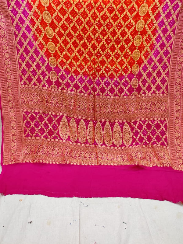 Pure Banarasi Handloom Khaddi Georgette Bandhani Dupatta