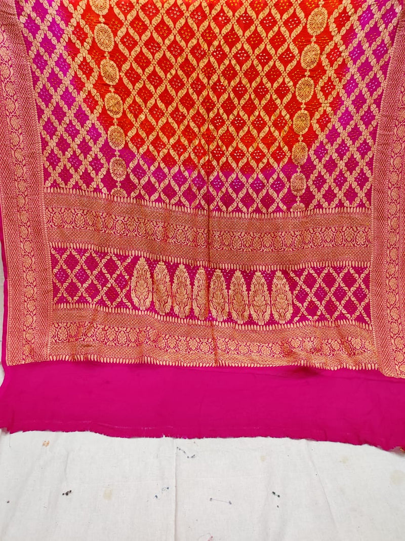 Pure Banarasi Handloom Khaddi Georgette Bandhani Dupatta