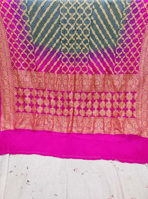 Pure Banarasi Handloom Khaddi Georgette Bandhani Dupatta