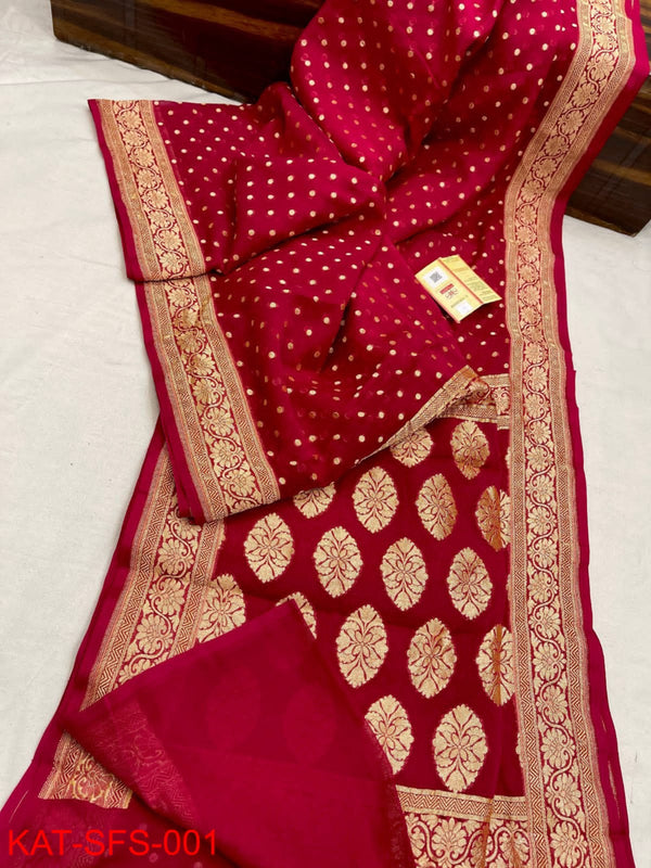 Pure Banarasi Handloom Khaddi Georgette Silk Saree With Zari Work ( length- 6.3 meter )