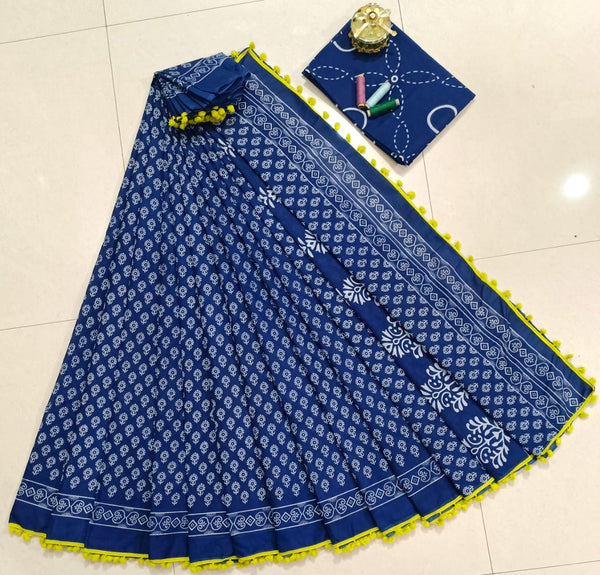 Pure Hand Block Cotton Sarees With Blouse