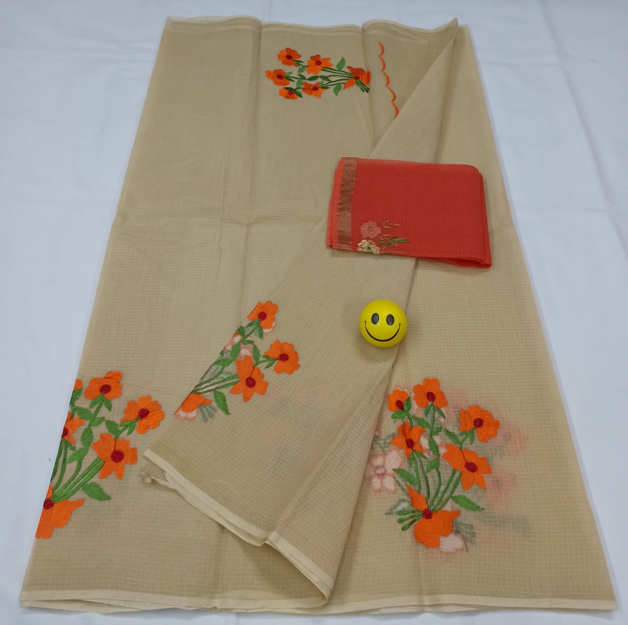 Pure Tusser Kota Silk Saree with Floral Scalloped Embroidery Work - Du –  ZariandResham