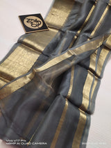 Semi Kora Organza Zari Stripe Silk Saree With Blouse