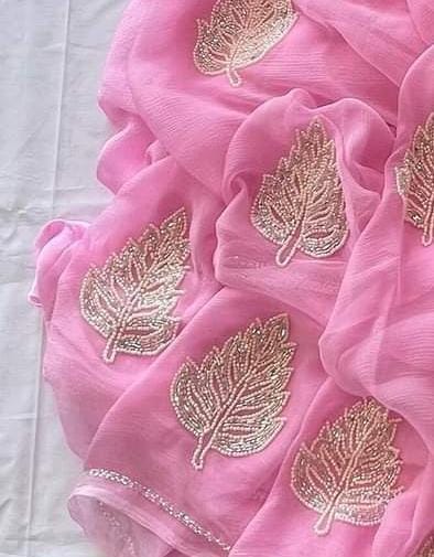 Pure Dimond Chiffon Cutdana Moti Work 13 Heavy Butties Saree With Running Blouse