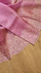 Pure Organza Silk Pearl Embroidery Cutwork Border Saree .