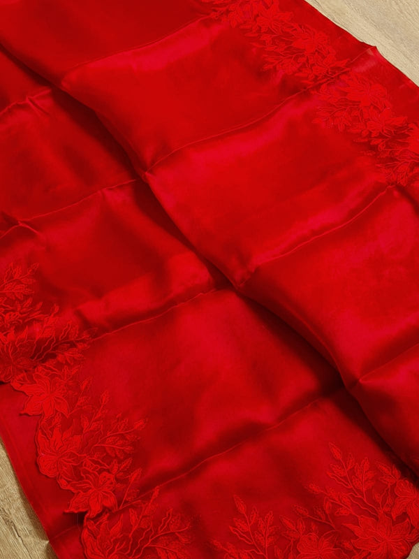 Pure Organza Silk Embroidery Alfi Cutwork Border Saree .