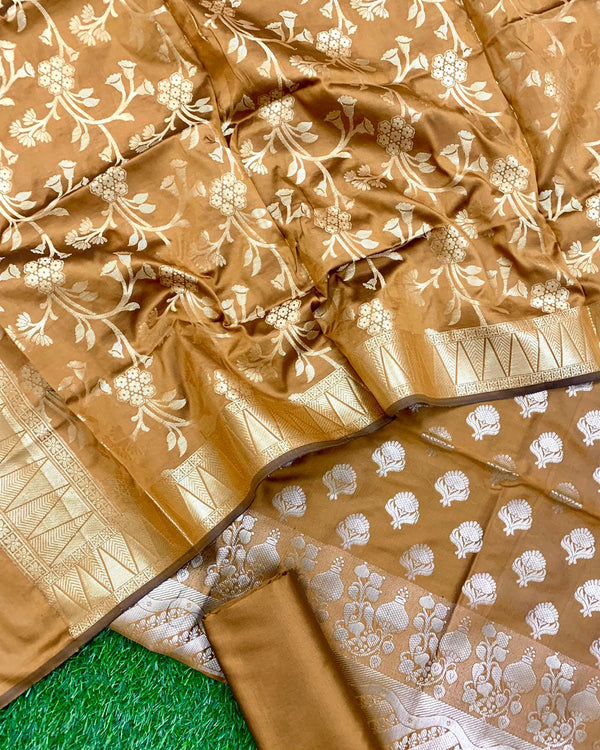 Pure Banarasi Silk Boota Weaved Unstitched Suit With Silk Border Jaal Dupatta