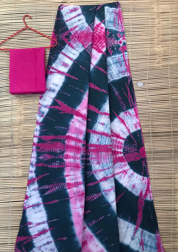 Pure Cotton Hand Block Print Hand Made Saree Length (5.5 meter) Blouse (0.80 cm)