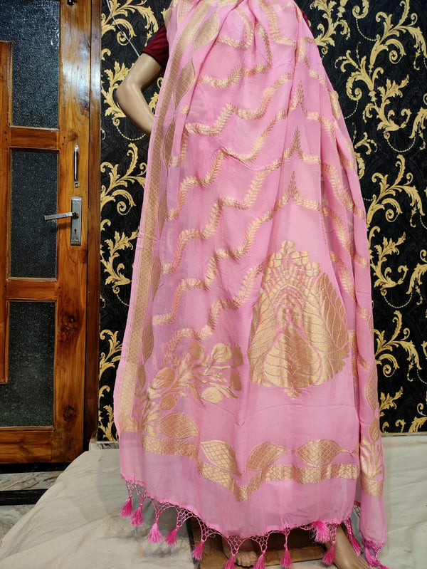 Pure Banarasi Handloom Khaddi Georgette Silk Dupatta With Heavy Zari Work ( Length-2.5 Meter )