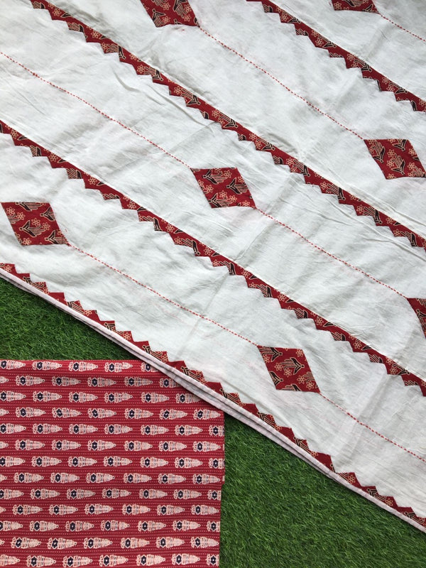 Pure Cotton Hand Block Azrak Print Unstitched Suit With Hand Work Azrak Patch Work Dupatta (With Out Bottom)