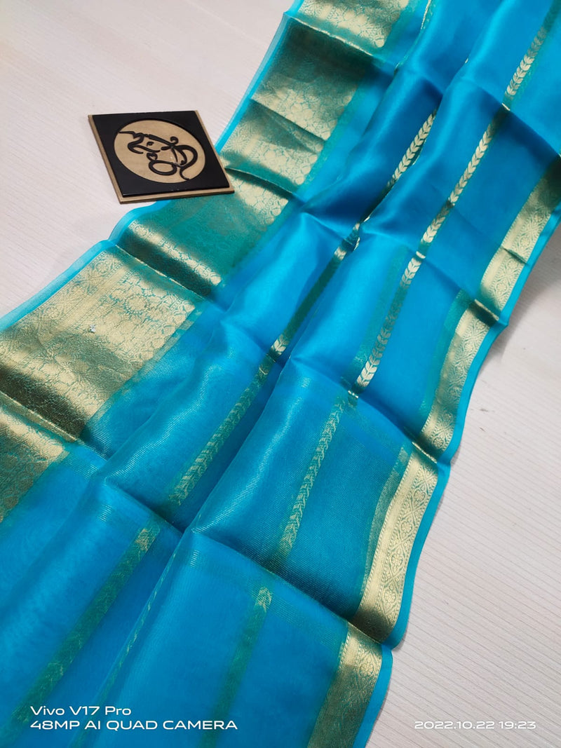 Semi Kora Organza Zari Stripe Silk Saree With Blouse