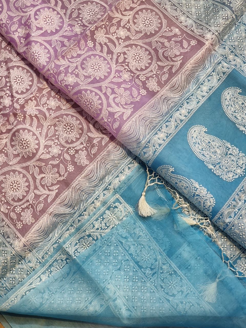 Embroidered, Solid/Plain Kantha Organza Saree for women' with 