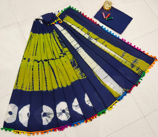 Pure Hand Block Cotton Sarees With Blouse