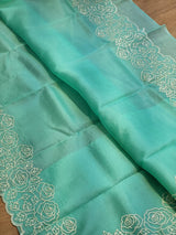 Pure Organza Silk Pearl Embroidery Cutwork Border Saree .