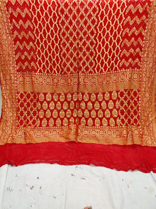 Pure Banarasi Handloom Khaddi Georgette Bandhani Dupatta