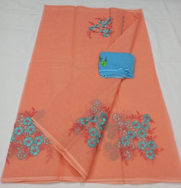 Pure Cotton Kota Doriya Embroidery work Saree With Blouse