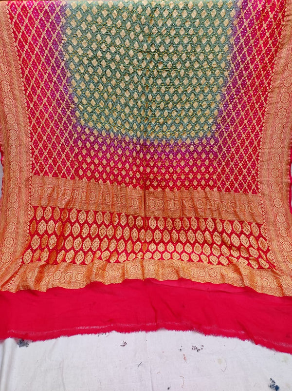 Pure Banarasi Handloom Khaddi Georgette Bandhani Dupatta