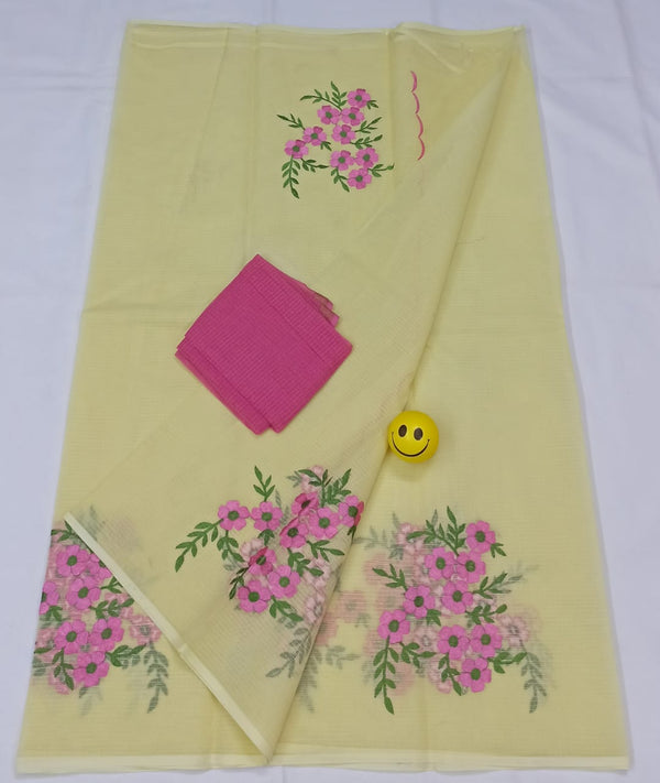 Pure Cotton Kota Doriya Embroidery work Saree With Blouse