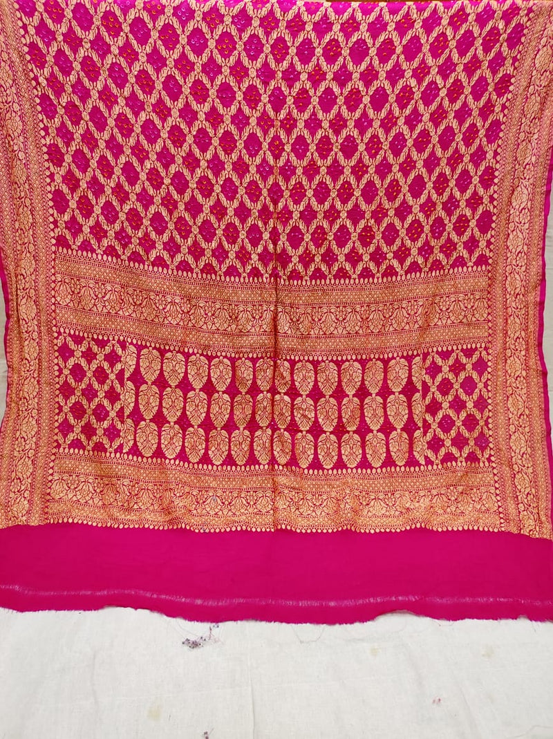 Pure Banarasi Handloom Khaddi Georgette Bandhani Dupatta