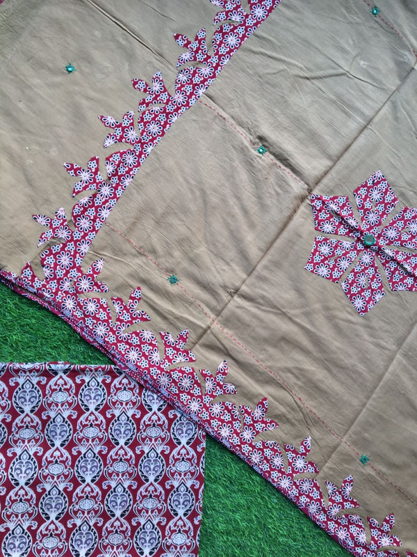 Pure Cotton Hand Block Azrak Print Unstitched Suit With Hand Work Azrak Patch Work Dupatta (With Out Bottom)