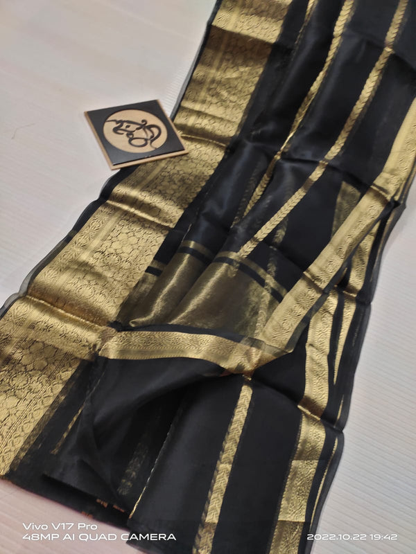 Semi Kora Organza Zari Stripe Silk Saree With Blouse