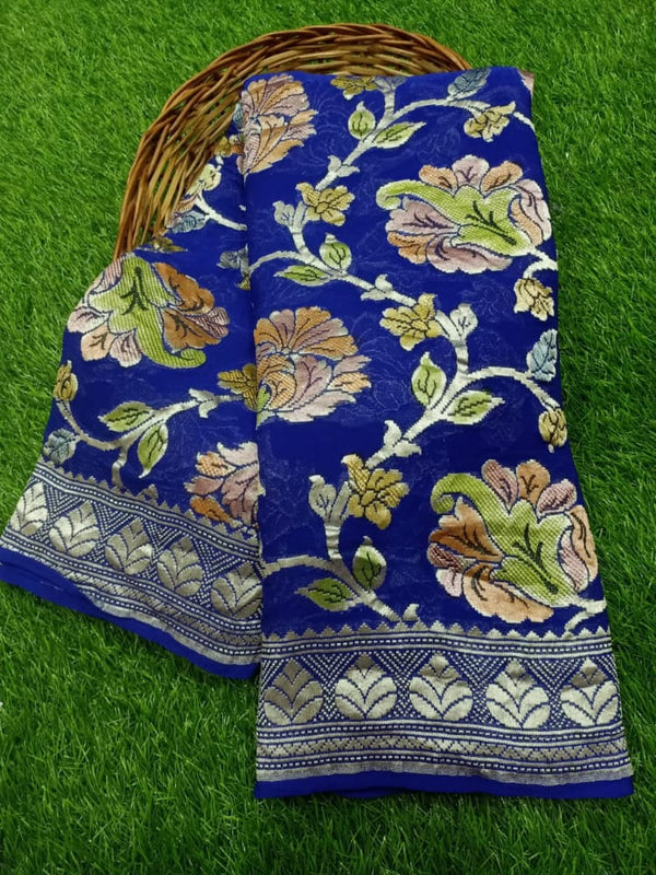 Exclusive Pure Banarasi Khaddi Chiffon Saree With Water Zari Work