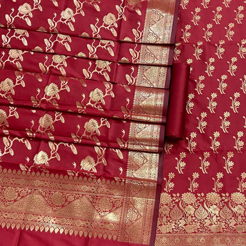 Pure Banarasi Silk Boota Weaved Unstitched Suit With Silk Border Jaal Dupatta