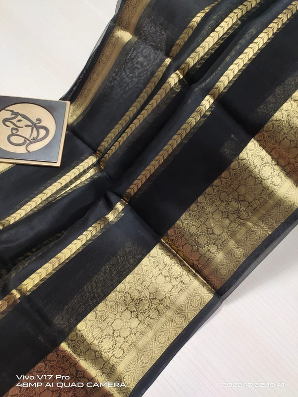 Semi Kora Organza Zari Stripe Silk Saree With Blouse