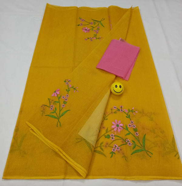 Pure Cotton Kota Doriya Embroidery work Saree With Blouse