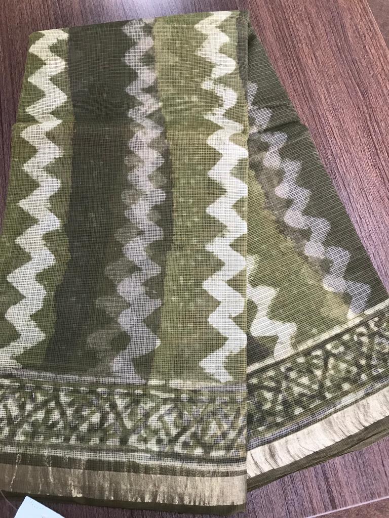 Pure Kota Doriya Hand Block Print saree with Blouse