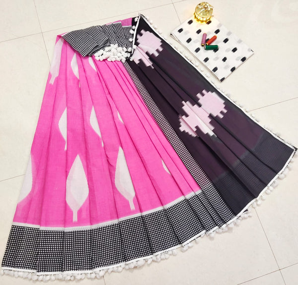 Pure Hand Block Cotton Sarees With Blouse