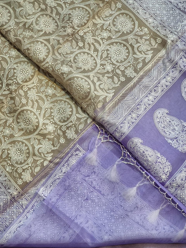 Pure Organza Chikankari Handwork Saree With Plain Blouse.