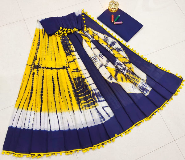 Pure Hand Block Cotton Sarees With Blouse