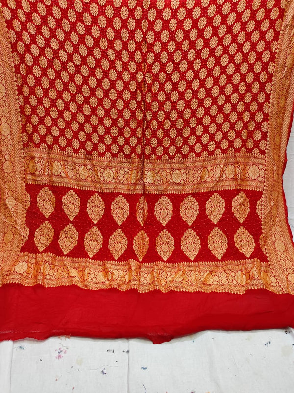 Pure Banarasi Handloom Khaddi Georgette Bandhani Dupatta