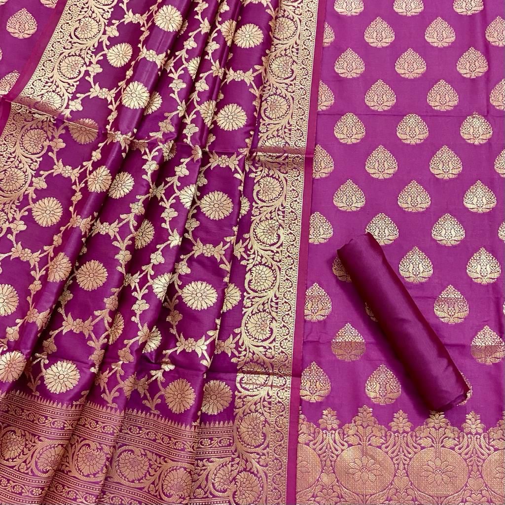 Pure Banarasi Silk Unstitched Suit With Jaal Dupatta – fab-persona