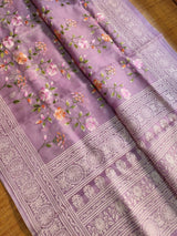 Pure Organza Silk Saree Multi Floral Jaal Work With Heavy Chikankari Pallu .