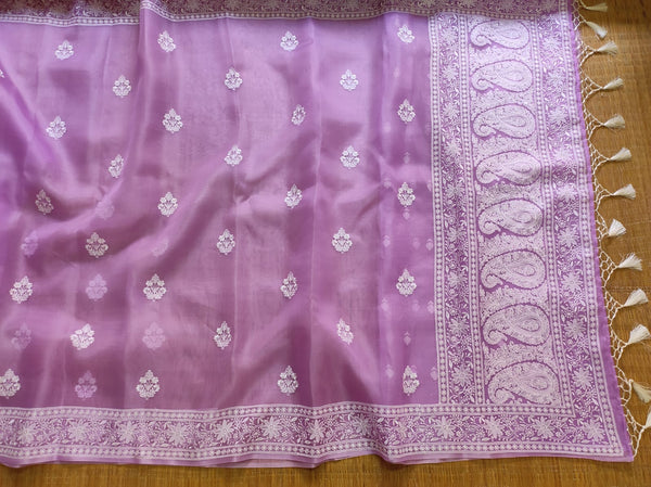 Pure Organza Silk Embroidery Buti Work Border Saree .