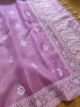 Pure Organza Silk Embroidery Buti Work Border Saree .