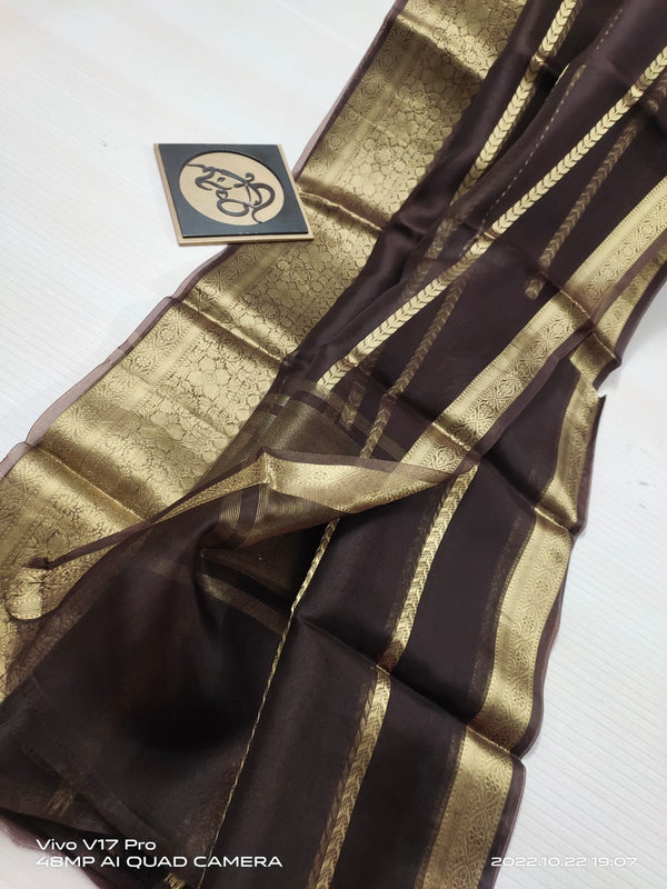 Semi Kora Organza Zari Stripe Silk Saree With Blouse