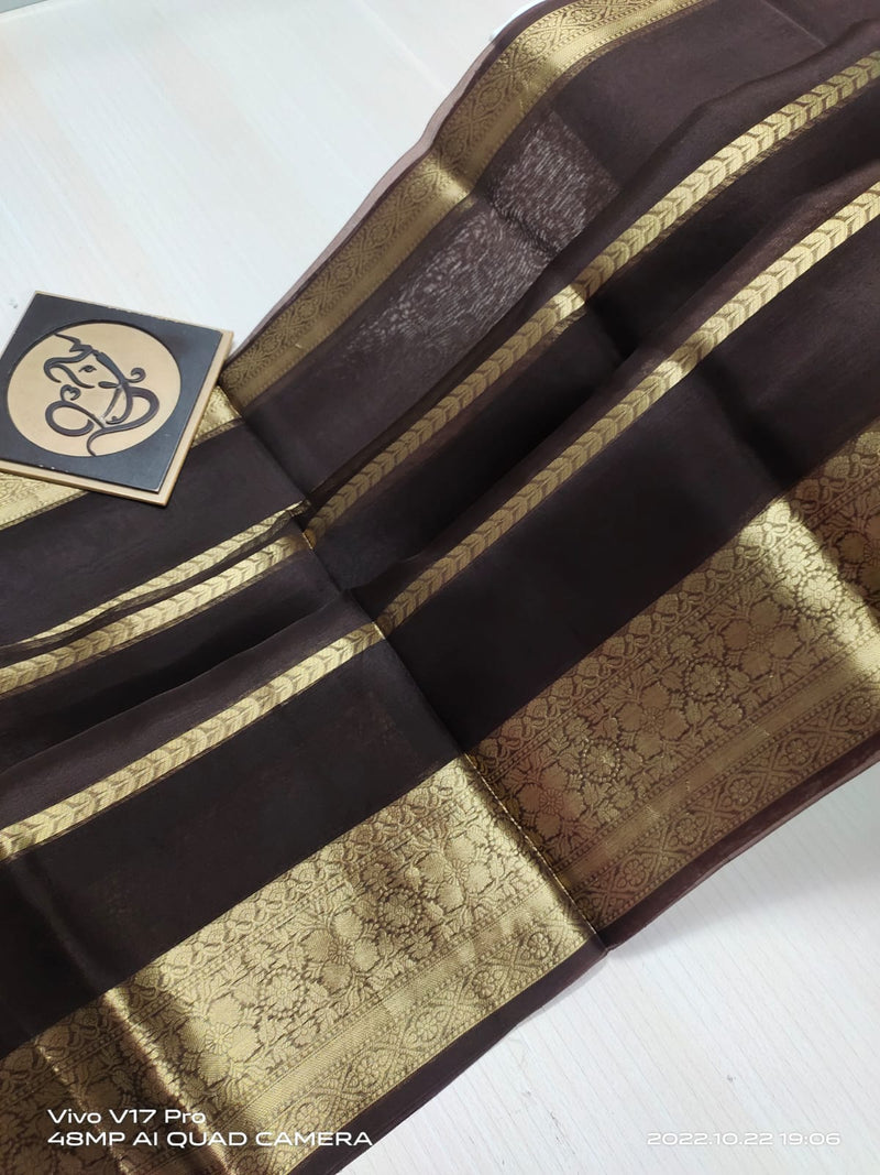 Semi Kora Organza Zari Stripe Silk Saree With Blouse