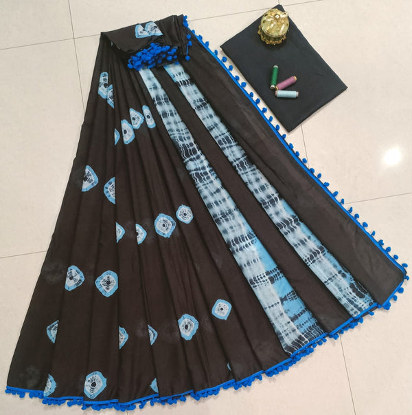 Pure Hand Block Cotton Sarees With Blouse