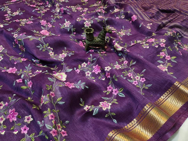 Kota Linen Silk Saree with Zari Dovi Weaving ( length-6.5 meter)