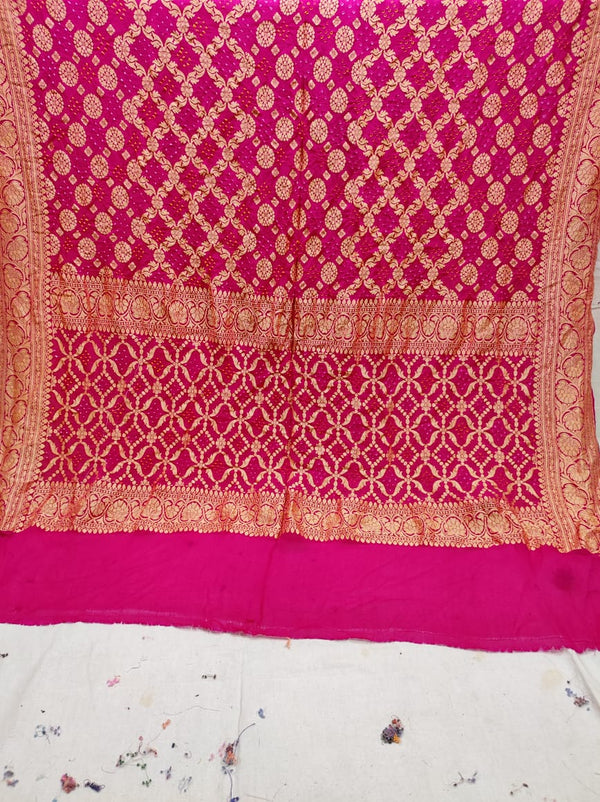 Pure Banarasi Handloom Khaddi Georgette Bandhani Dupatta