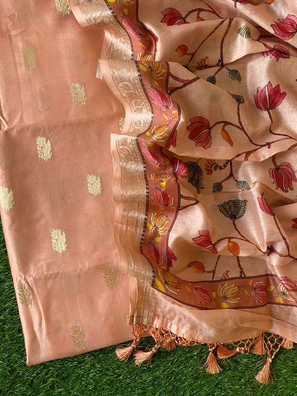 Pure Banarasi Chanderi Resham Silk Zari Buti Woven Unstitched Suit With Chanderi Floral Print  Silk Dupatta