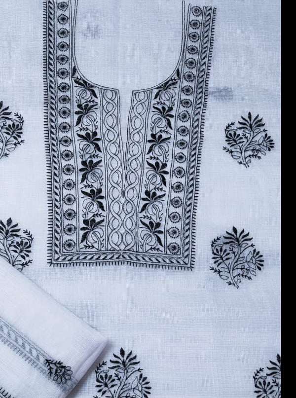 Pure Cotton Kota Doriya Embroidery Unstitched Suit With Dupatta