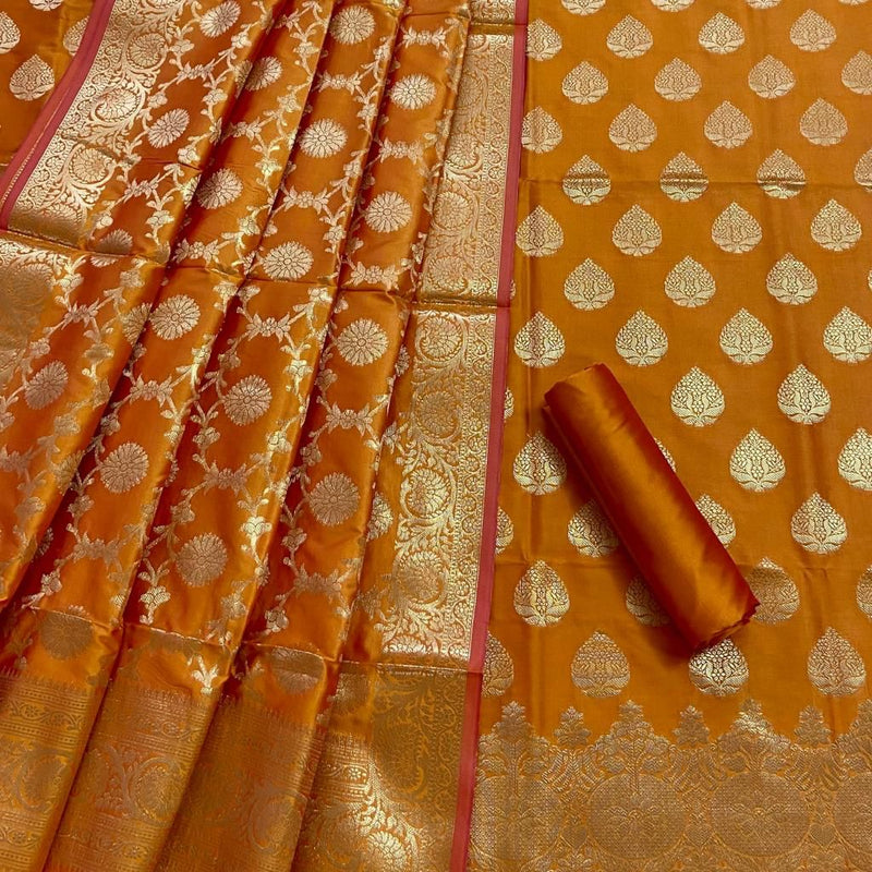 Pure Banarasi Silk Unstitched Suit With Jaal Dupatta