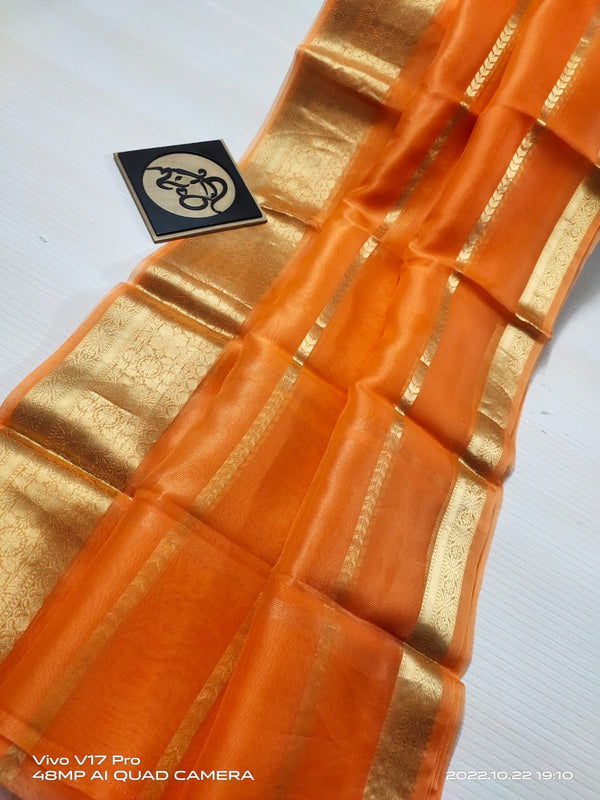 Semi Kora Organza Zari Stripe Silk Saree With Blouse