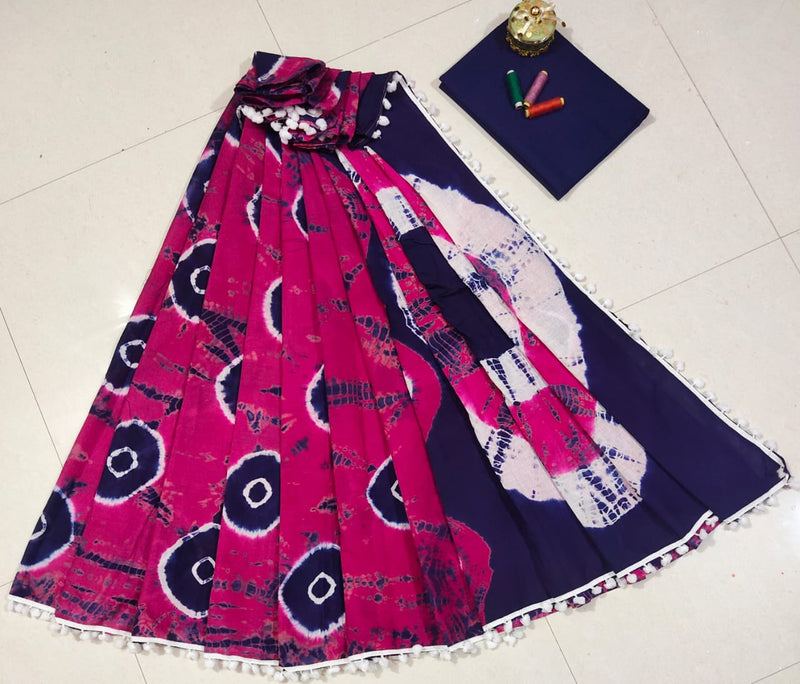 Pure Hand Block Cotton Sarees With Blouse