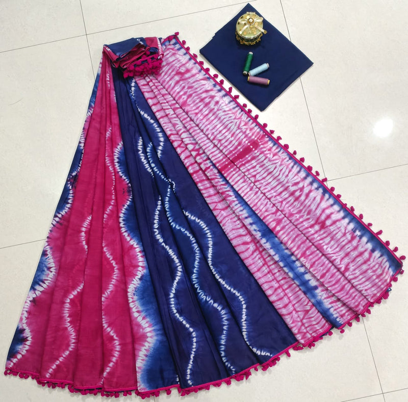 Pure Hand Block Cotton Sarees With Blouse