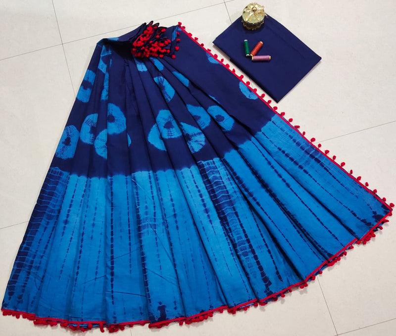 Pure Hand Block Cotton Sarees With Blouse